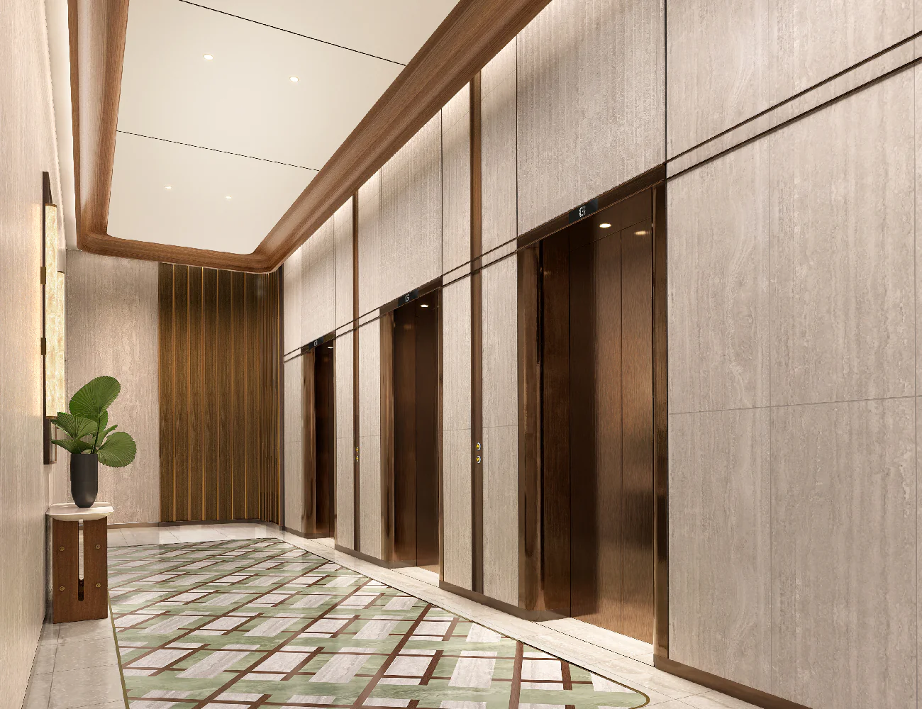 Không gian phòng khách căn hộ mẫu với hệ kính kịch trần Floor-to-Ceiling và ban công kính mở rộng tầm nhìn vô cực
