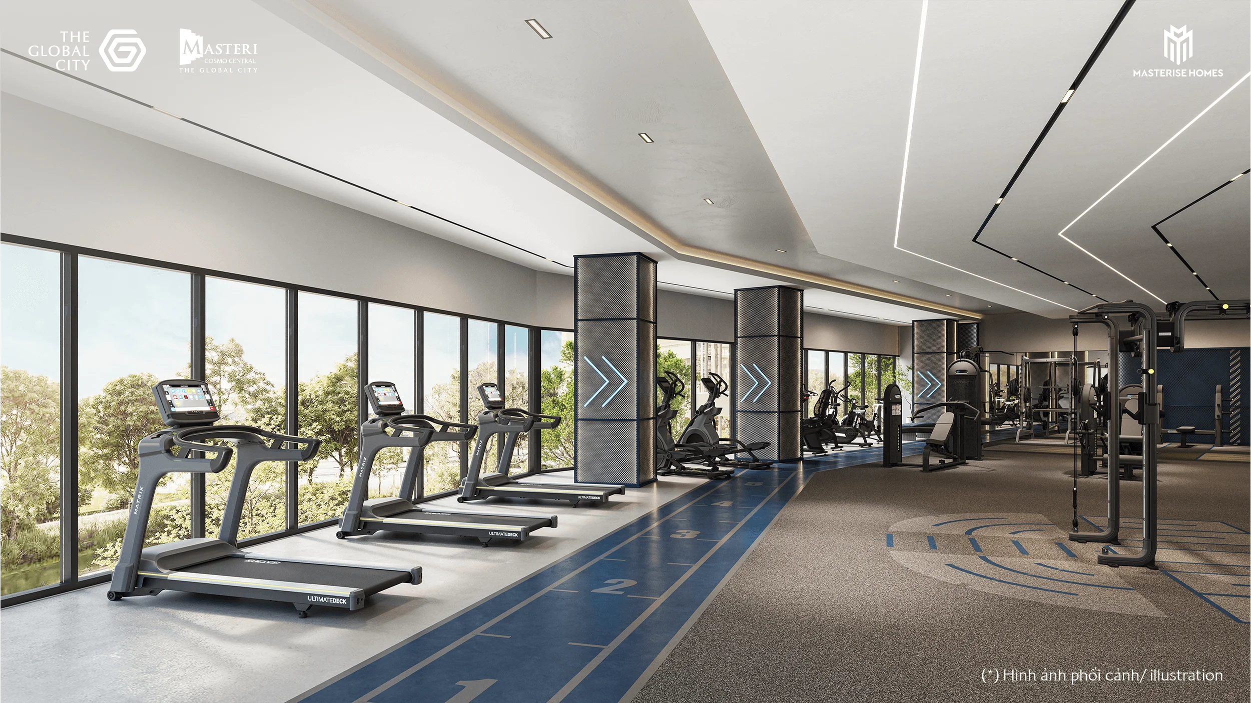 State-of-the-art Matrix fitness center and wellness lounge at Masteri Cosmo Central