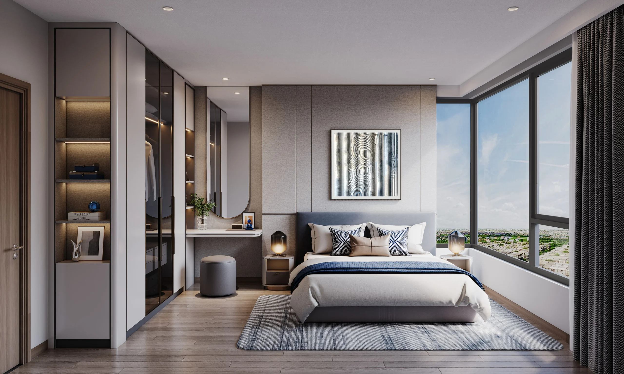 Luxury 3-bedroom master suite with wraparound panoramic glass corner at Masteri Cosmo Central