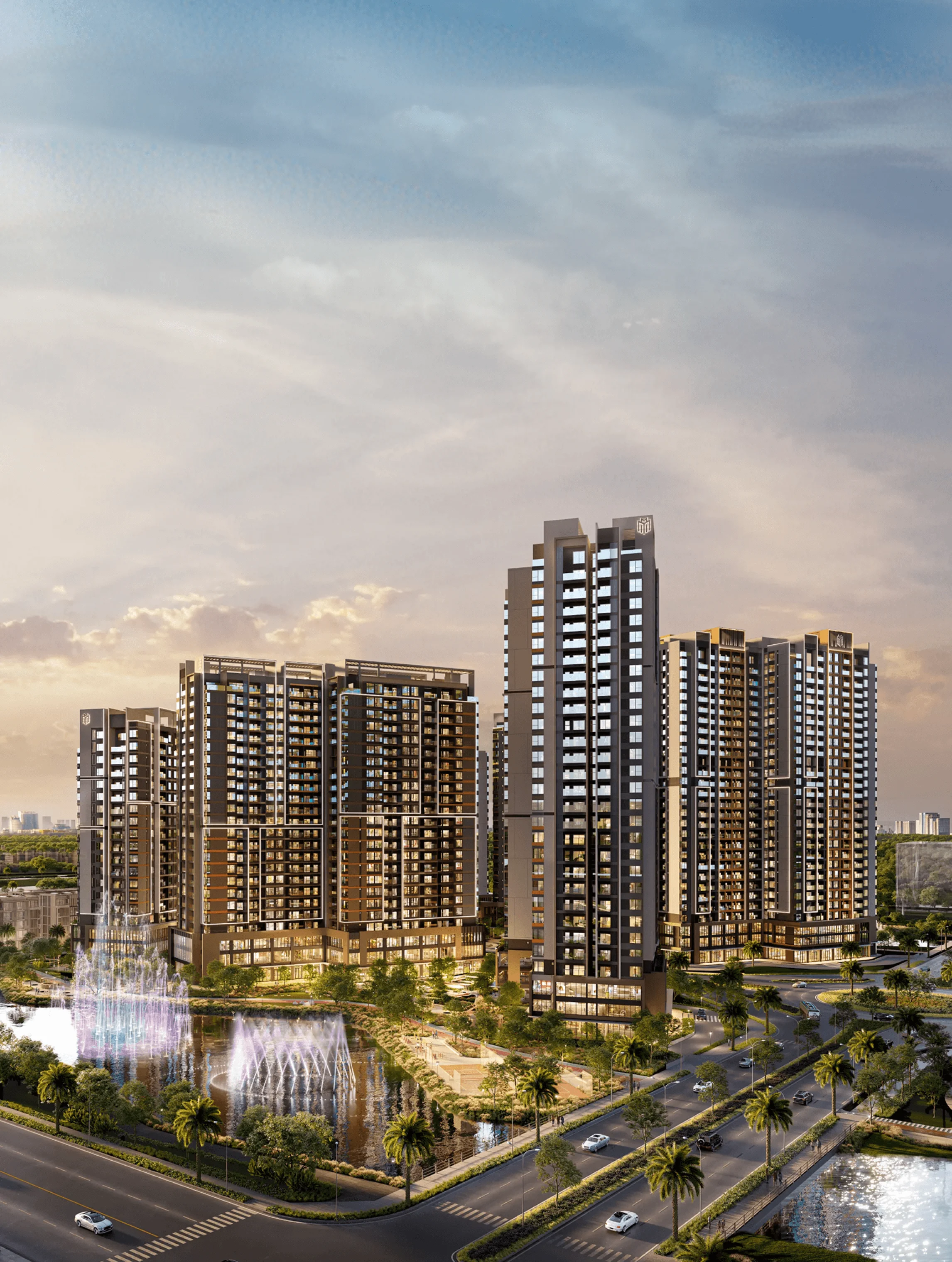Grand luminous arrival lobby at sunset at Masteri Cosmo Central, The Global City