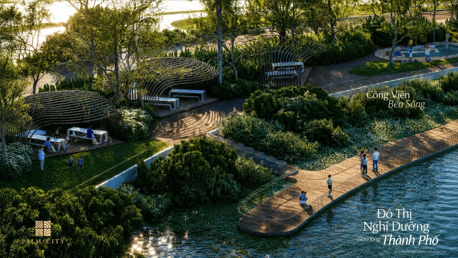 Riverfront botanical promenade along Giong Ong To River