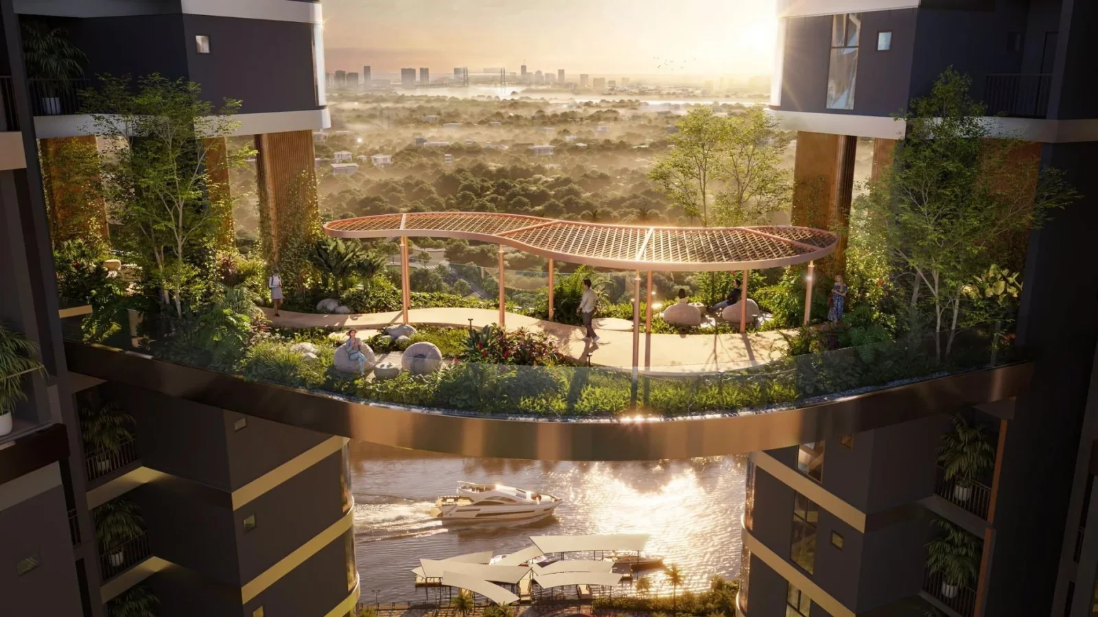 Sculptural glass Skybridge connecting Palm River residential towers