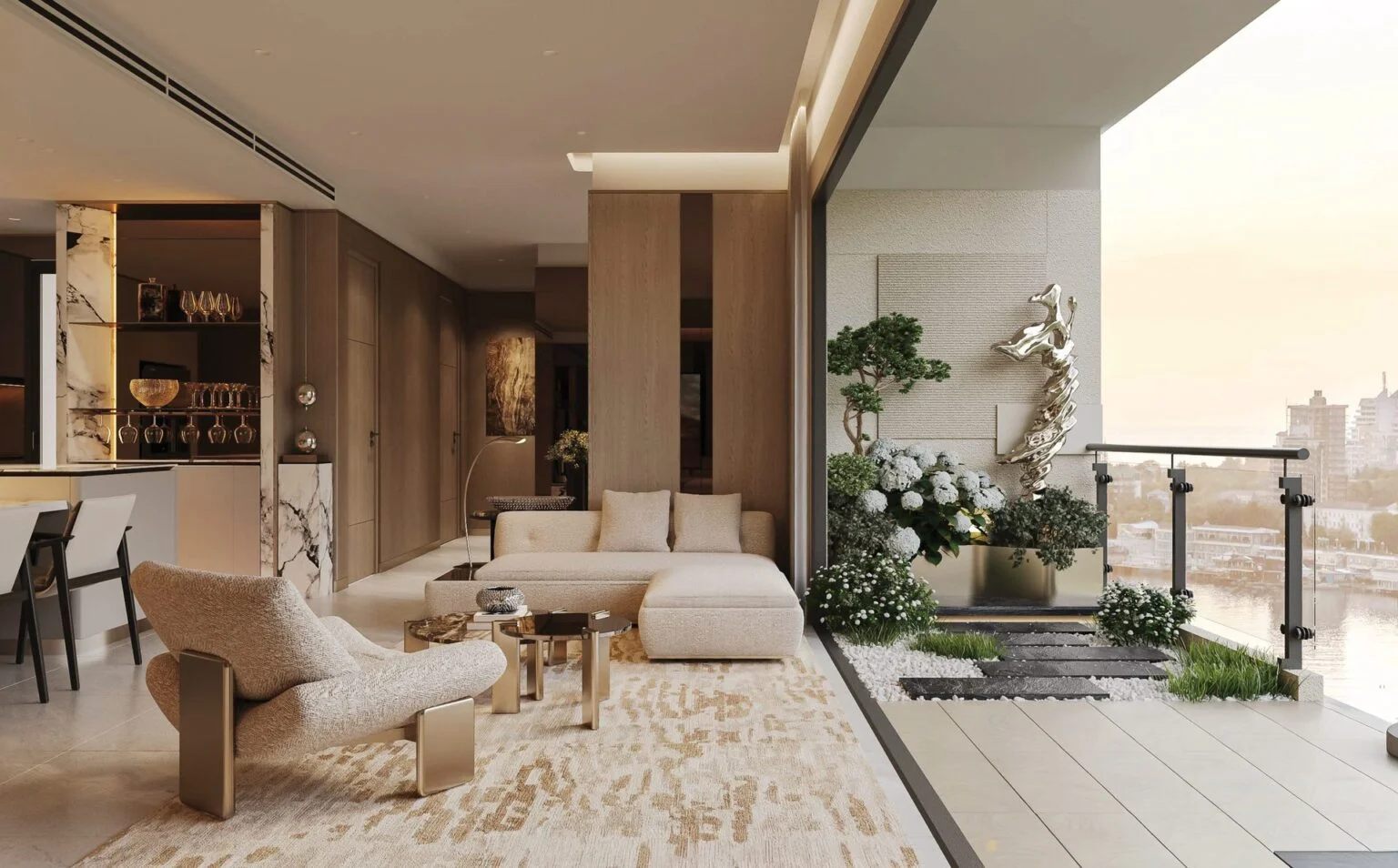Không gian phòng khách căn hộ mẫu TT Genesis tối ưu ánh sáng tự nhiên và công năng tinh tế chuẩn Nhật
