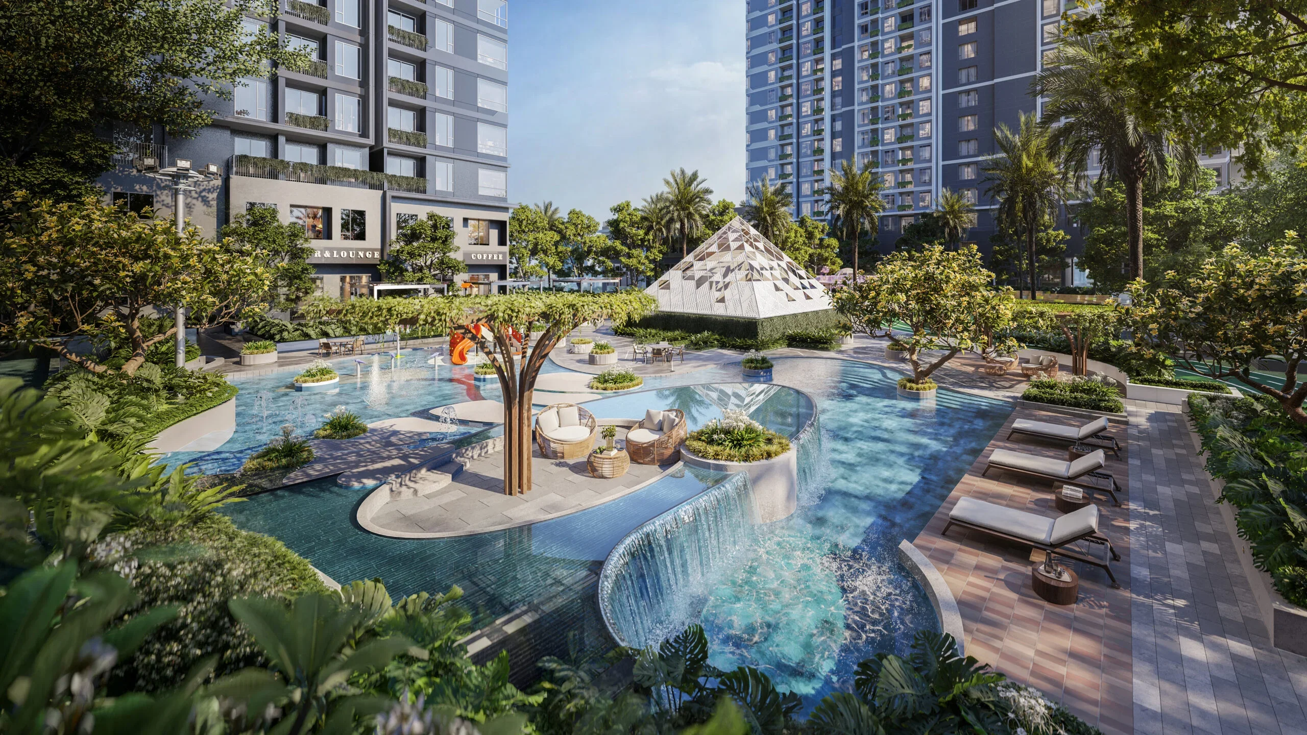 Ốc đảo Thủy Dương The Oasis - Công viên sinh thái ven sông với thảm thực vật đa tầng và đường dạo bộ xanh mát
