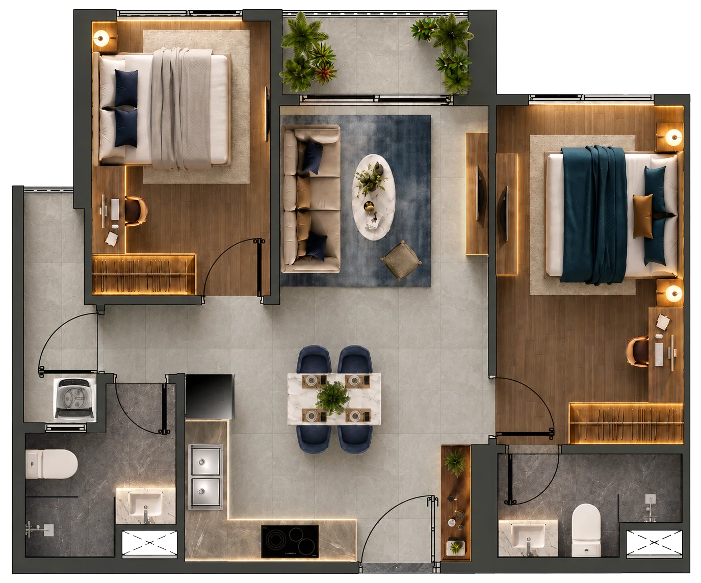 Architectural floorplan layout of Residence Type B1 (65.2 sqm) featuring an open-concept living area and naturally ventilated suites