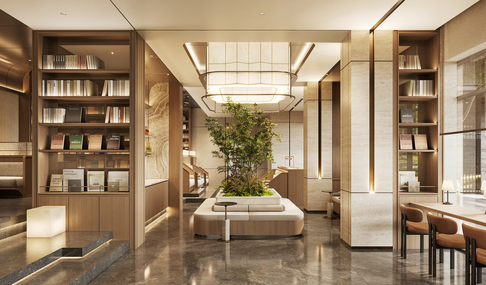 The serene Zen Library Lounge - A sanctuary for contemplation, creative inspiration, and intellectual replenishment