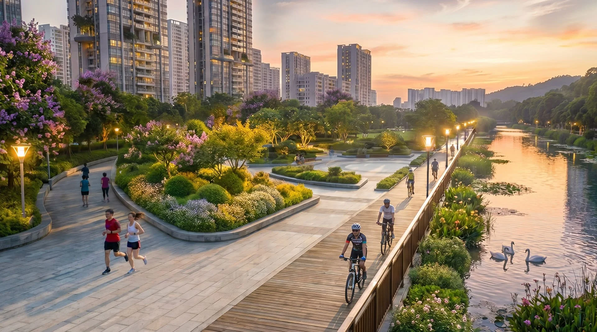 Phối cảnh khối công trình bệnh viện hiện đại nhiều tầng mang biển hiệu nhận diện Vinmec với khu vực đón xe cấp cứu